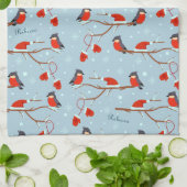 Winter Robins on Tree Branches Cute Bird Pattern Theedoek (Gevouwen)