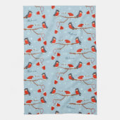 Winter Robins on Tree Branches Cute Bird Pattern Theedoek (Verticaal)