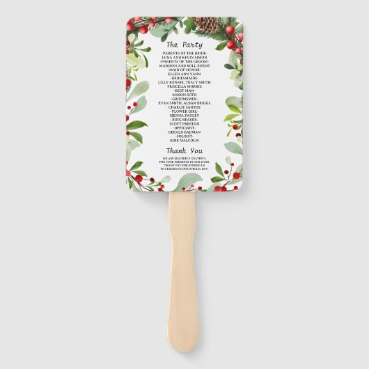 Winter rode bessen Kerstmis bruiloft programma Han Handwaaier (Achterkant)