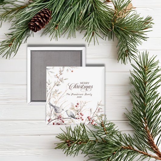 Winter Rode bessen Vogels Vrolijk Kerstmis Magneet