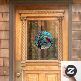 Winter Rode Kardinaal Perched Faux Stain Glass Raamsticker