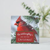 Winter Rode Kardinaal RIP-herdenking Kerst Huwelij Save The Date (Staand voorkant)