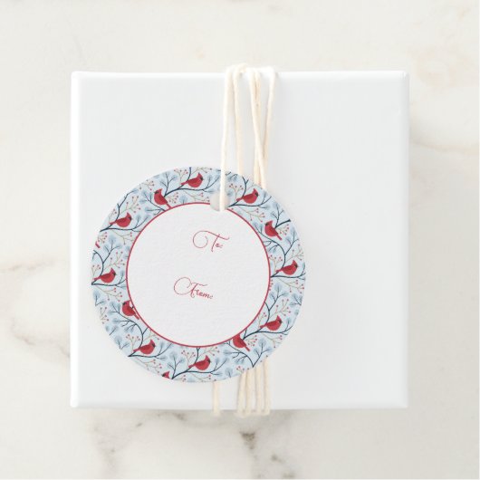 Winter Rode Kardinaal Vogel Bedankjes Labels (In situ)