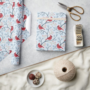 Winter Rode Kardinaal Vogel Cadeaupapier