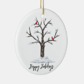 Winter rode kardinalen op besneeuwde boom keramisch ornament (Rechts)