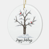 Winter rode kardinalen op besneeuwde boom keramisch ornament (Links)