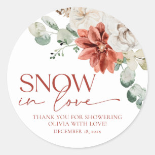Winter Rode Poinsettia Sneeuw Verliefd Bruidsdouch Ronde Sticker