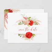 Winter rode rozen & groen sparen de datum briefkaart (Voorkant / Achterkant)