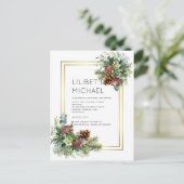 Winter Rood Bessen Huwelijk Dennenkegels Briefkaart (Staand voorkant)