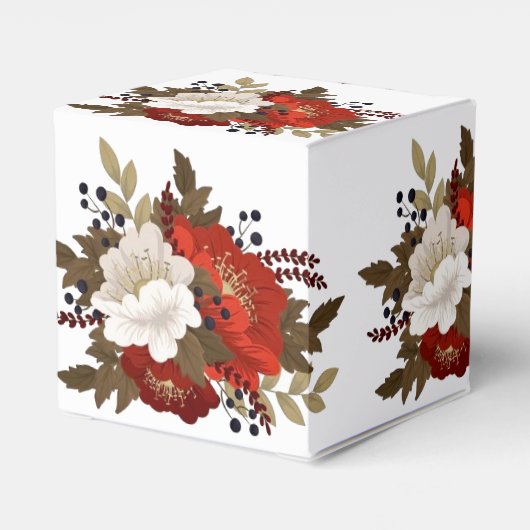 Winter Rood en witte bloem sticker Wijn vierkant Bedankdoosjes (Achterkant)