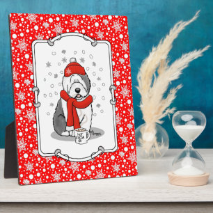 Winter (rood) Oud Engels Sheepdog Grey 1 Holiday Fotoplaat