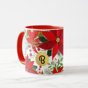 Winter Rood Wit Goud Poinsettia Kerstmis Custom Mok