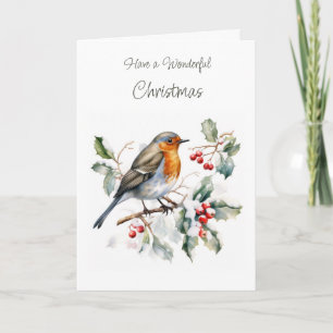 Winter Roodborstje Hulst Kerstkaart Kaart