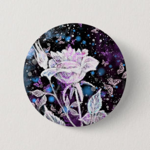 Winter Roos en Butterflies - prachtig Ronde Button 5,7 Cm