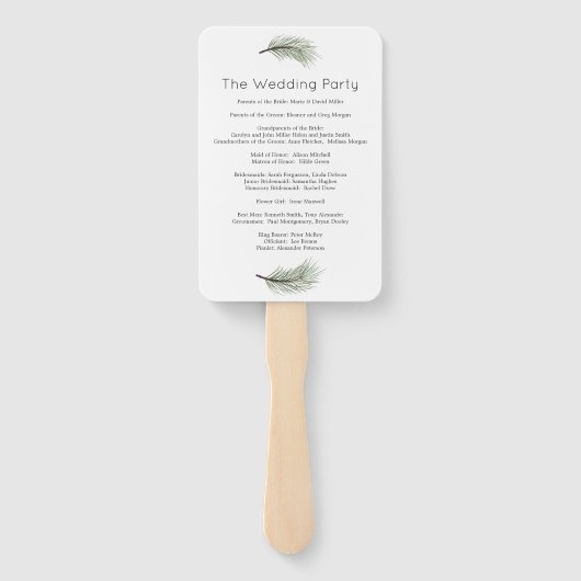 Winter Roos Pine Holly Wedding Programme Hand Fan Handwaaier (Achterkant)