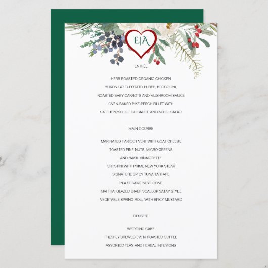 Winter Roos Pinery Wedding Menu (Voorkant / Achterkant)