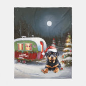 Winter Rottweiler Caravan Kerstavontuur Fleece Deken (Voorkant)
