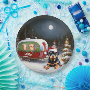 Winter Rottweiler Caravan Kerstavontuur Papieren Bordje