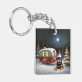 Winter Rottweiler Caravan Kerstavontuur Sleutelhanger (Voorkant Links)
