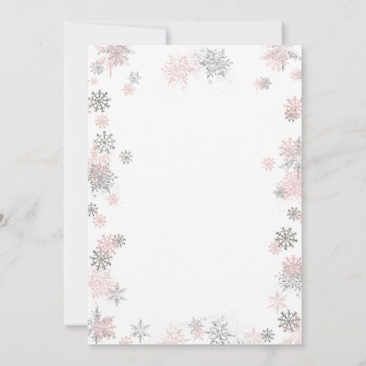 Winter Roze Baby Sprinkle Snowflakes Baby shower Kaart (Achterkant)