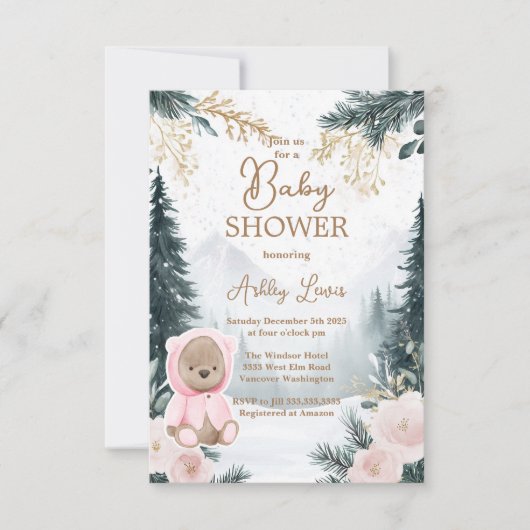 Winter Roze beer Woodland sneeuwroze bos Kaart (Voorkant)