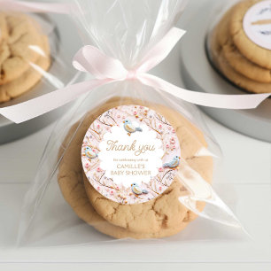 Winter Roze Bloemen Meisje Baby shower Dank u Ronde Sticker