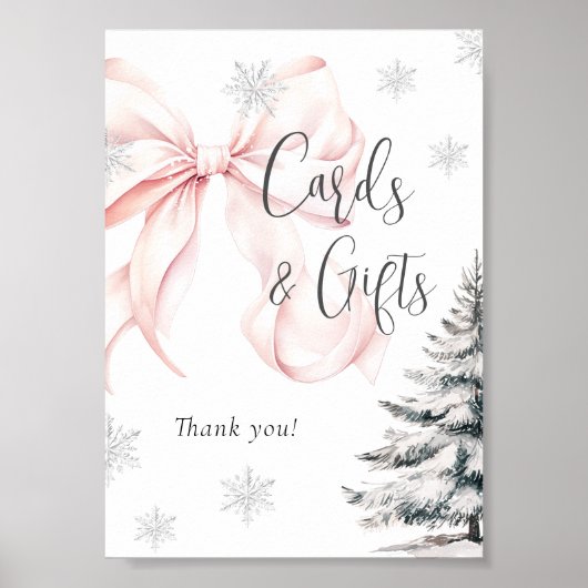 Winter Roze Bow Kaarten & Geschenken Tafelteken Poster (Voorkant)