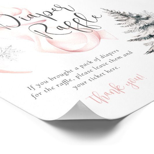 Winter Roze Bow Luier Raffle Tafel Teken Poster (Hoek)