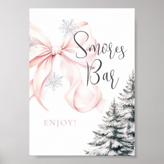 Winter Roze Bow Smores Bar Tafelteken Poster (Voorkant)