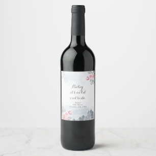 Winter Roze Floral kerstwijn Flesetiket Wijn Etiket