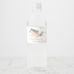 Winter Roze Gouden Sneeuwvlok Baby shower Waterfles Etiket