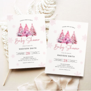 Winter roze kerstboom Baby shower meisje Kaart