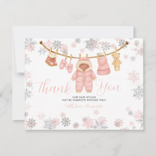 Winter Roze Meisje Baby Shower Sneeuwvlokken Bedan Bedankkaart