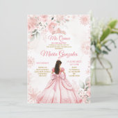 Winter Roze Rose Goud Bloemen Prinses Mis Quince Kaart (Staand voorkant)