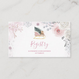 Winter Roze Sneeuwvlokken Slee Baby Shower Cadeau Informatiekaartje