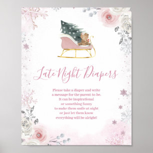 Winter Roze Sneeuwvlokken Slee Late Night Luier Poster