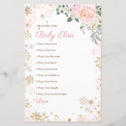 Winter Roze Snowflake Floral Prayers voor Baby (Voorkant)