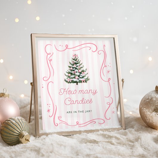 Winter Roze Strik Baby Shower Raad Hoeveel Snoepje Poster