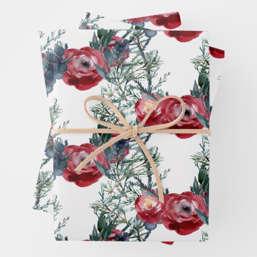 Winter Rozen Pine & Spruce Tree Greenery Trellis Inpakpapier Vel (In situ)