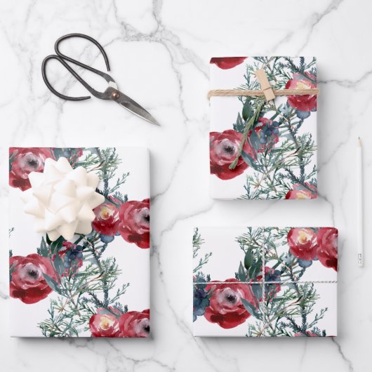 Winter Rozen Pine & Spruce Tree Greenery Trellis Inpakpapier Vel (Voorkant)
