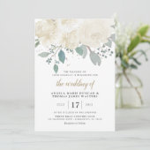 Winter Rozen White Gold Floral Wedding Kaart (Staand voorkant)