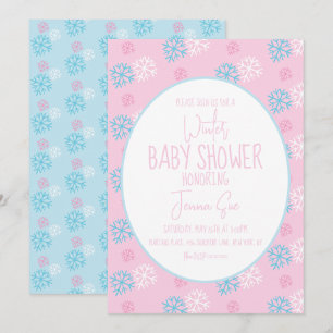 Winter Rozenblaadjes Roze Blauw Baby Shower Kaart