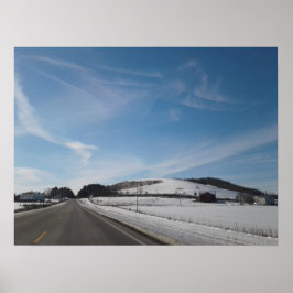 Winter Rural Scene met Hill Poster