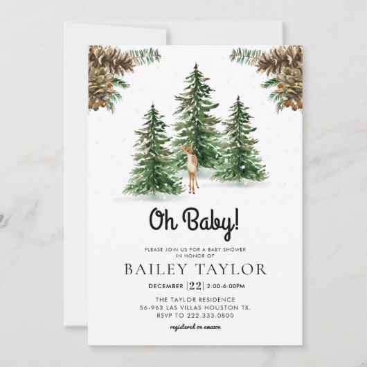 Winter Rustic Baby Shower Invitations (Devant)