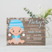 Winter Rustic Blue Boy Baby shower Invitation (Debout devant)