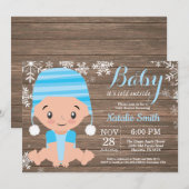 Winter Rustic Blue Boy Baby shower Invitation (Devant / Derrière)
