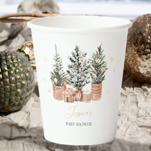 Winter Rustic Christmas Trees Baby shower Papieren Bekers