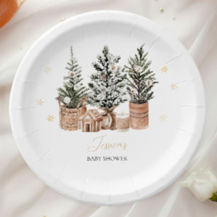 Winter Rustic Christmas Trees Baby shower Papieren Bordje