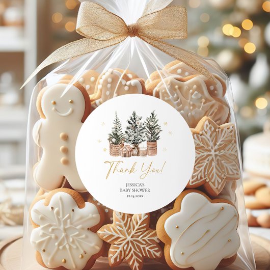 Winter Rustic Christmas Trees Baby shower Ronde Sticker