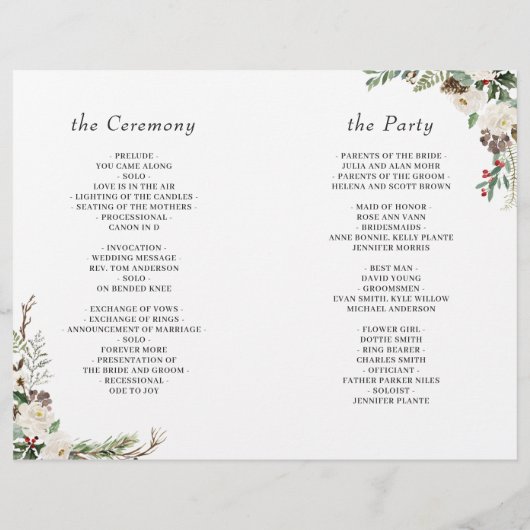 Winter Rustic Floral DIY Folded Wedding Programme (Achterkant)